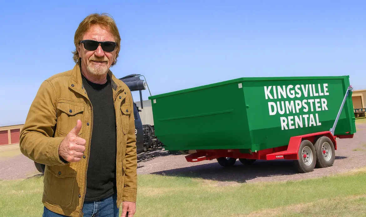Owner Bill Baker standing in front of 15yd Dumpster in Del Rio TX Dumpster Rental